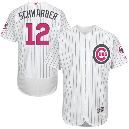 Cubs #12 Kyle Schwarber White(Blue Strip) Flexbase Authentic Collection Mother's Day Stitched MLB Jersey - Click Image to Close